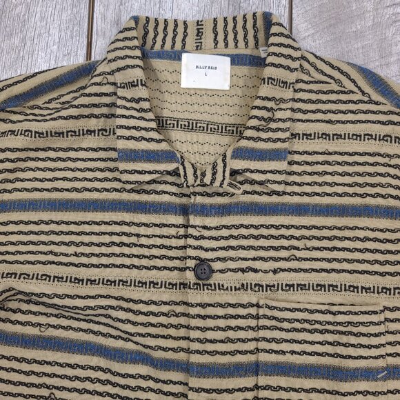 Billy Reid Shirt Mens Large Brown Scroll Striped Loop Camp Long Sleeve Button - Picture 4 of 6